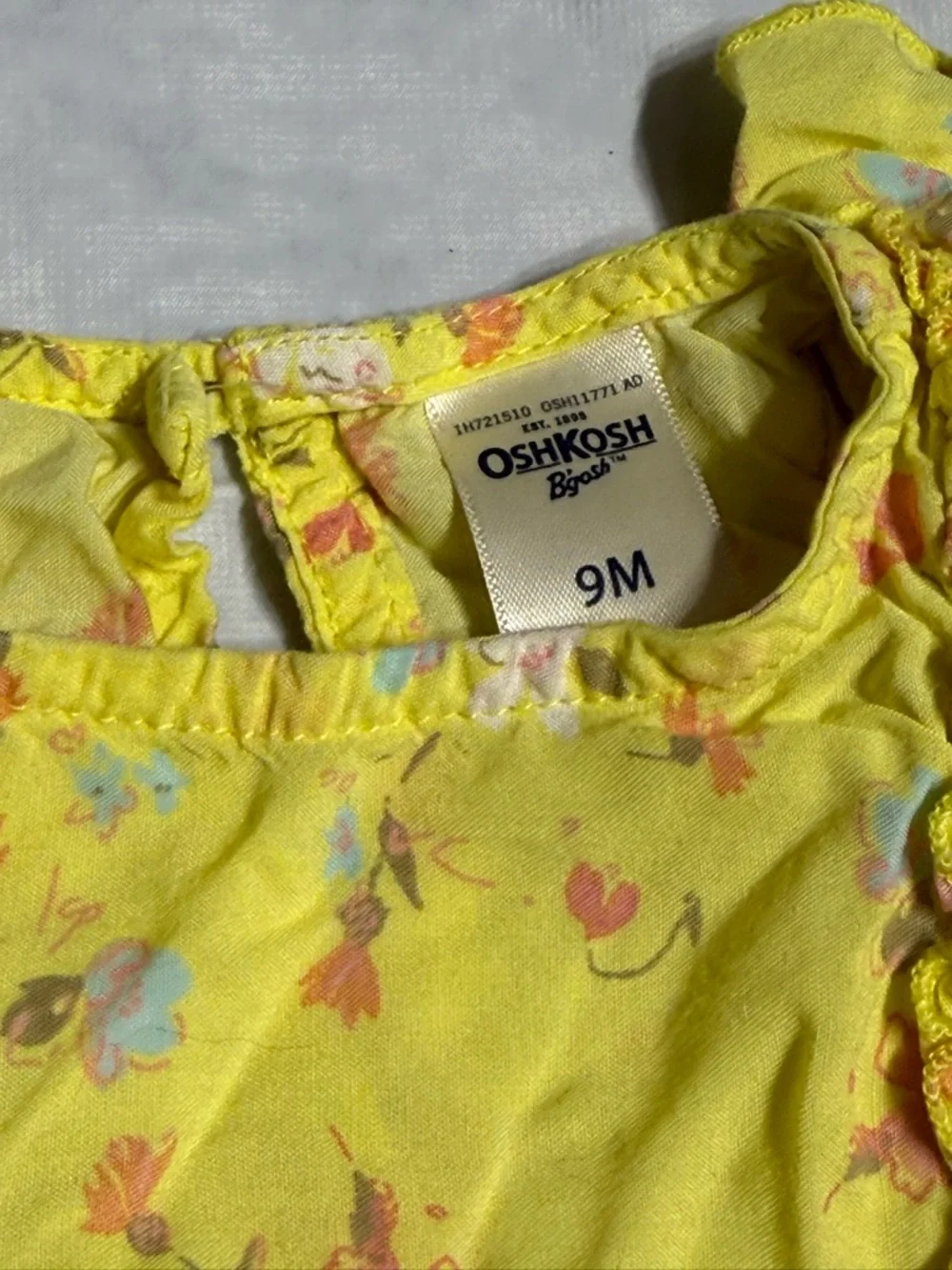OshKosh B'gosh Yellow Floral Ruffle Baby Girl Dress Size 9 Months
